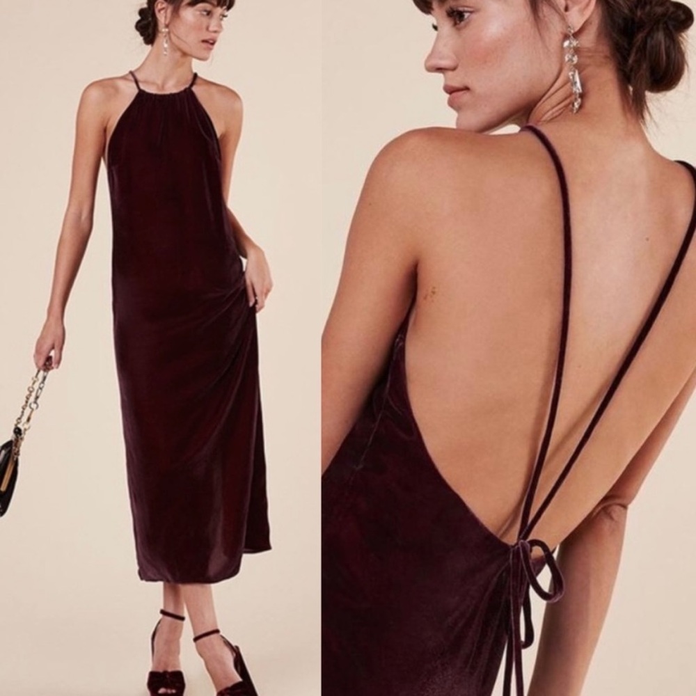 Reformation Irving Velvet Garnet Midi Dress 2
